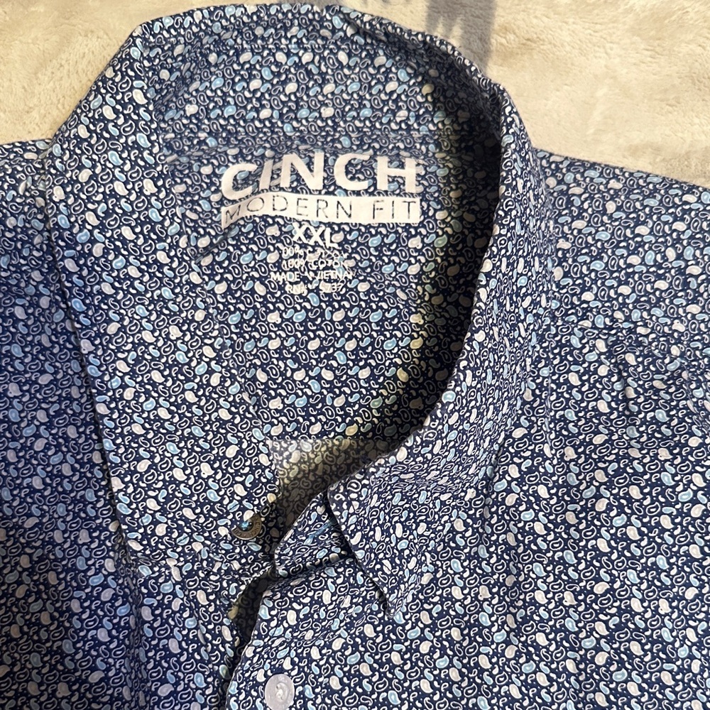 Cinch Men's Patterned Blue Button Down Shirt 100% cotton